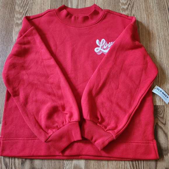 Old Navy Sweatshirt Girls Size Large 10-12 Red 'LOVE' Boxy Fit - Picture 4 of 7